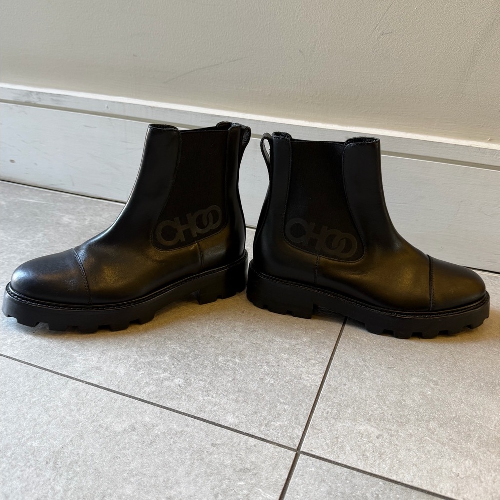 Black Leather Chelsea Boots with Jimmy Choo Logo